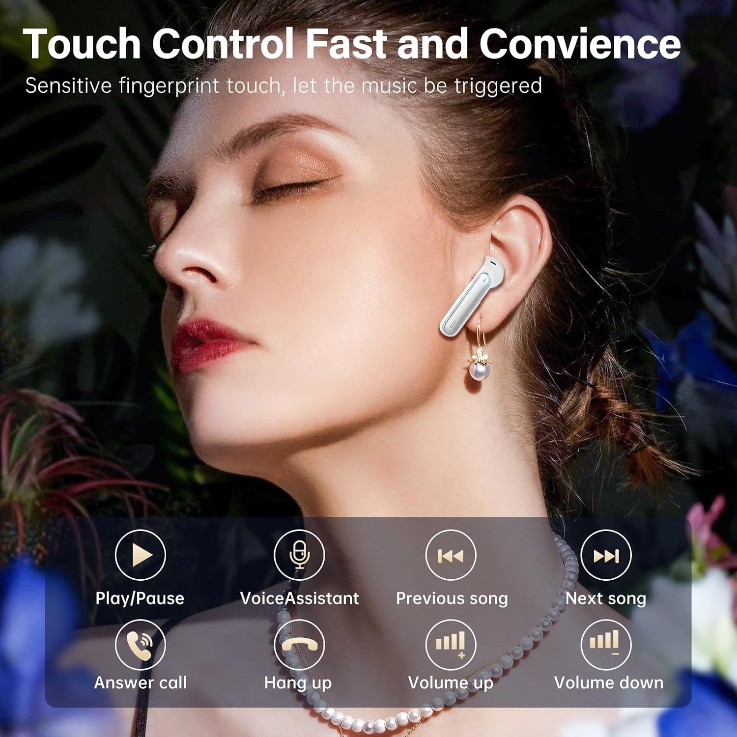 Wireless Earbuds, Bluetooth 5.3 Headphones HiFi Stereo 50H Playback LED Digital Display Ear Buds with ENC Noise Canceling Headset, IPX7 Waterproof Earphones for Gym/Running/Work(White) - Image 6