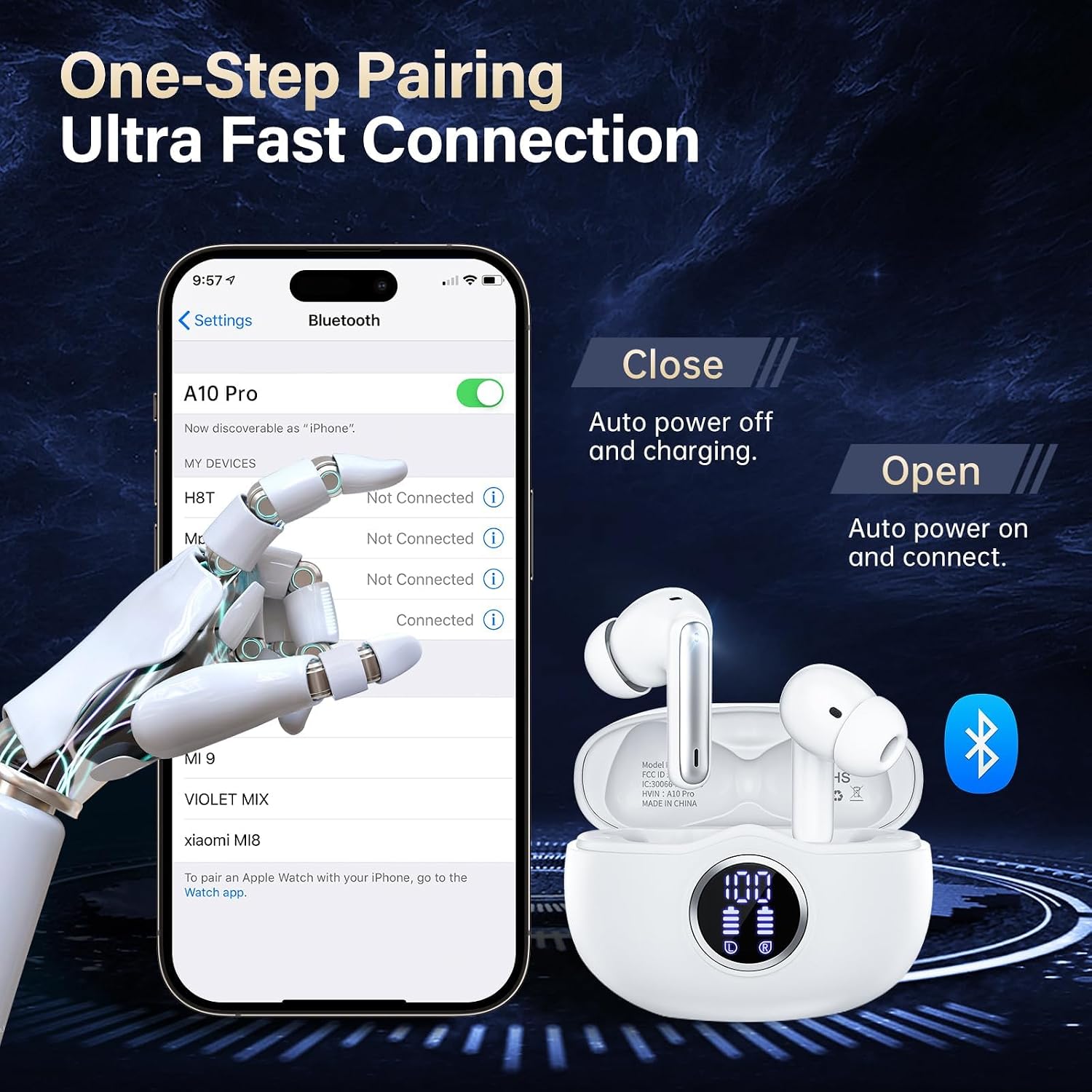 Wireless Earbuds, Bluetooth 5.3 Headphones HiFi Stereo 50H Playback LED Digital Display Ear Buds with ENC Noise Canceling Headset, IPX7 Waterproof Earphones for Gym/Running/Work(White) - Image 7