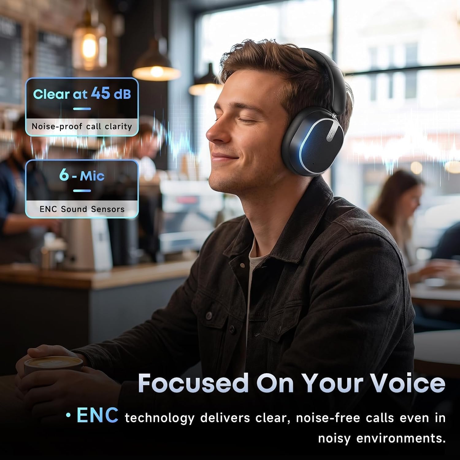 Hybrid Active Noise Cancelling Headphones 120H Playtime 6 ENC Clear Call Mic, Over Ear Headphones Wireless with Hi-Res Audio Comfort Earcup Low Latency ANC Bluetooth 6.0 Headphones for Travel Workout - Image 3