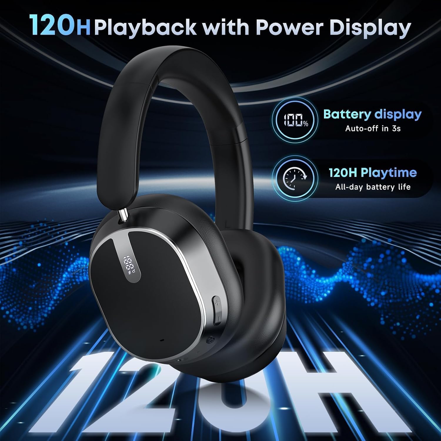 Hybrid Active Noise Cancelling Headphones 120H Playtime 6 ENC Clear Call Mic, Over Ear Headphones Wireless with Hi-Res Audio Comfort Earcup Low Latency ANC Bluetooth 6.0 Headphones for Travel Workout - Image 4