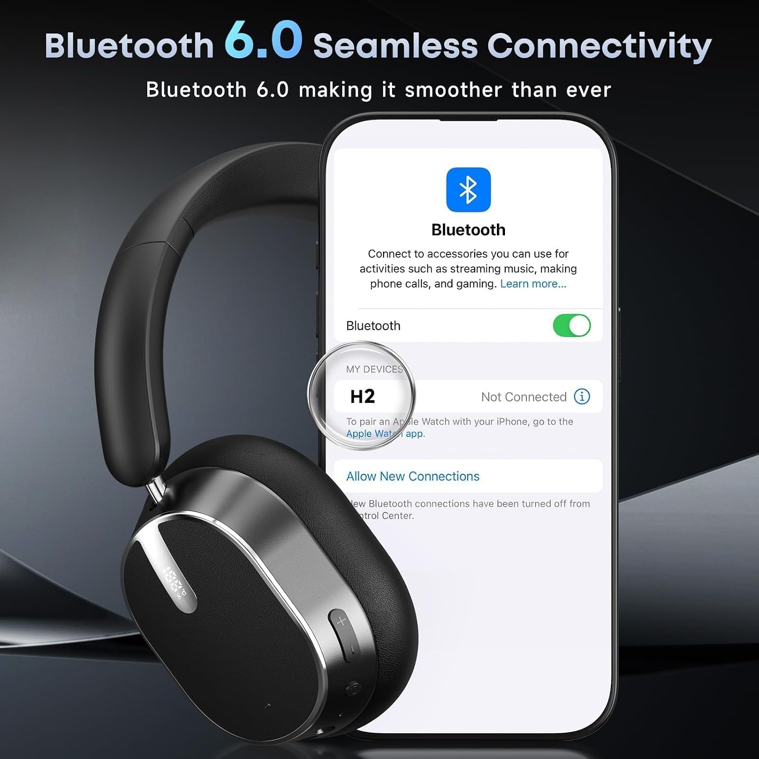 Hybrid Active Noise Cancelling Headphones 120H Playtime 6 ENC Clear Call Mic, Over Ear Headphones Wireless with Hi-Res Audio Comfort Earcup Low Latency ANC Bluetooth 6.0 Headphones for Travel Workout - Image 9